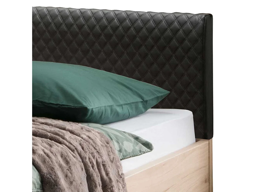 Großes Bett in Eichefarben und Dunkelgrau LED Beleuchtung (dreiteilig)