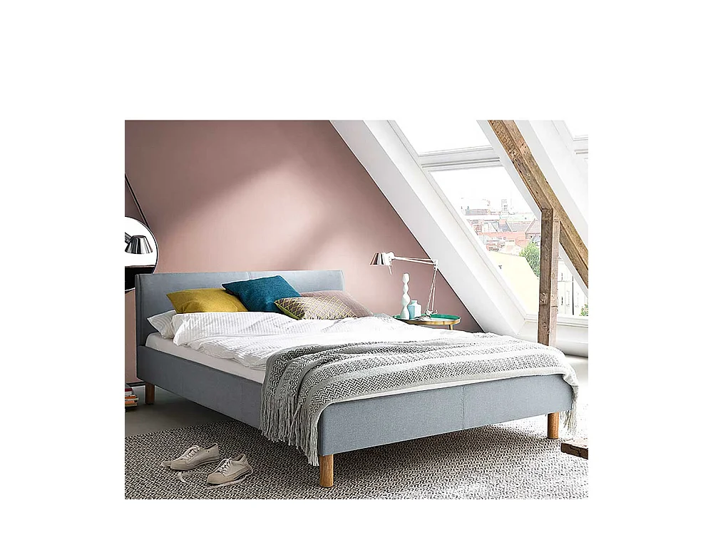 Einzelbett in Hellblau Webstoff modern