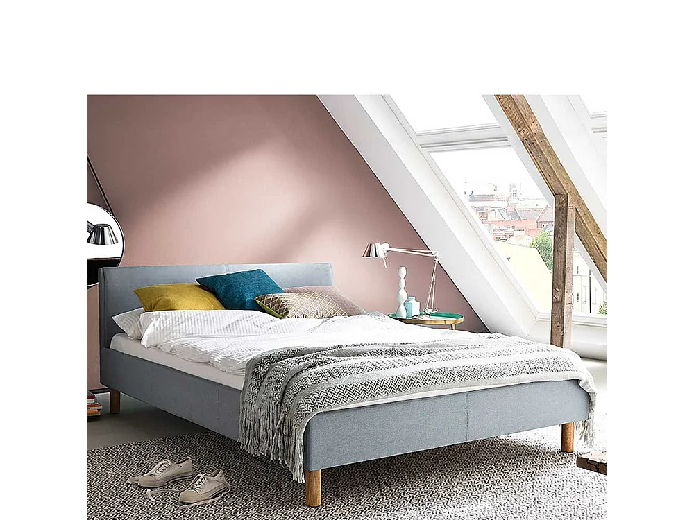 Einzelbett in Hellblau Webstoff modern