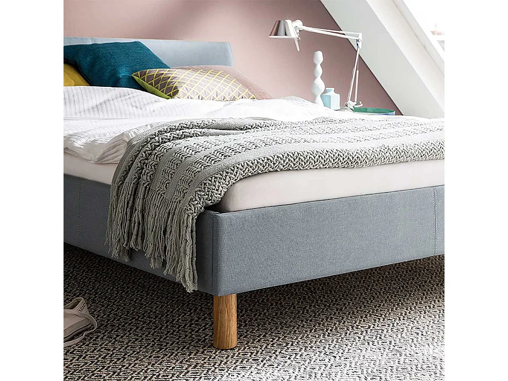 Einzelbett in Hellblau Webstoff modern