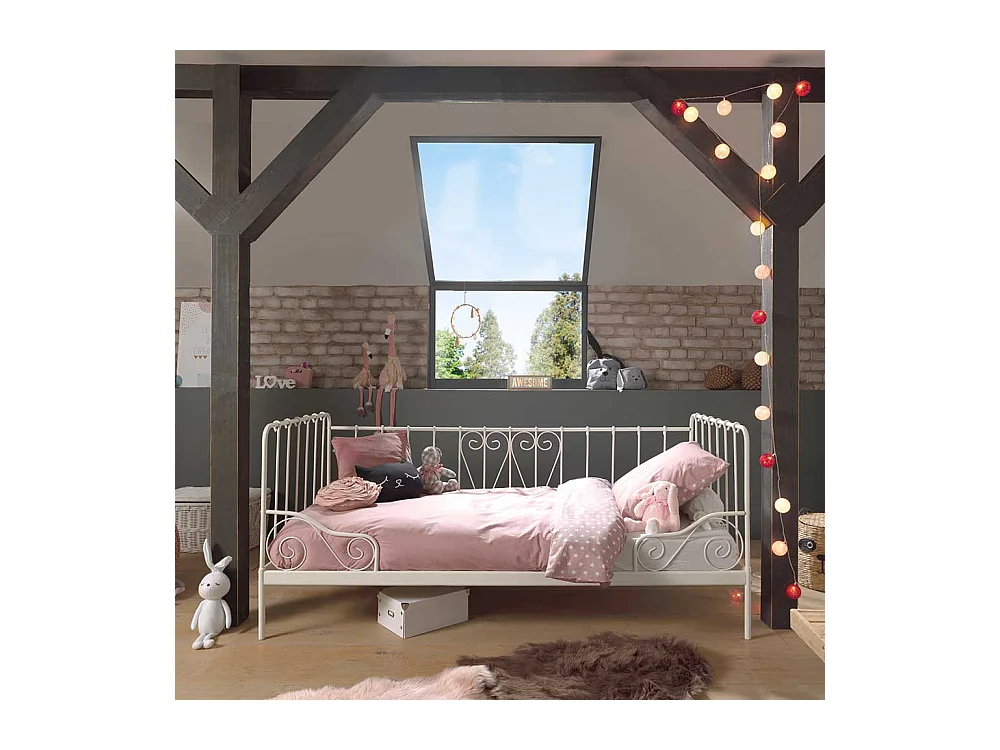 Vintage Metallbett in Weiß 90 cm Kopfteil