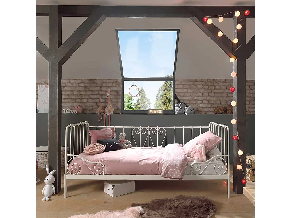 Vintage Metallbett in Weiß 90 cm Kopfteil