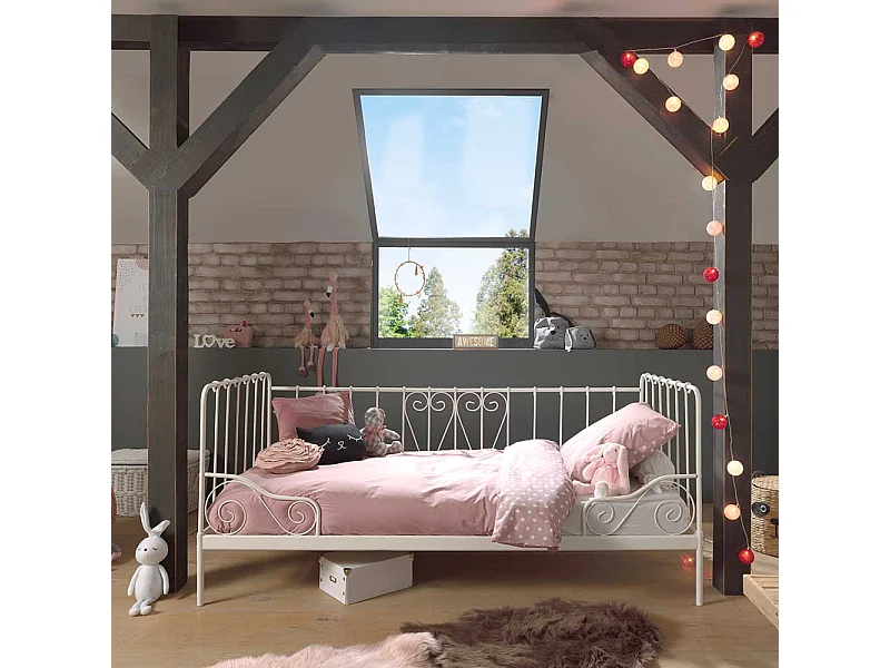 Vintage Metallbett in Weiß 90 cm Kopfteil