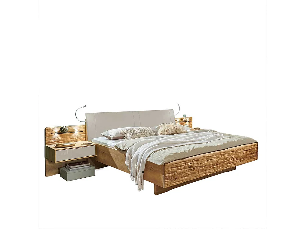 Bett mit Nachtkonsolen in Eiche Bianco Beige (dreiteilig)