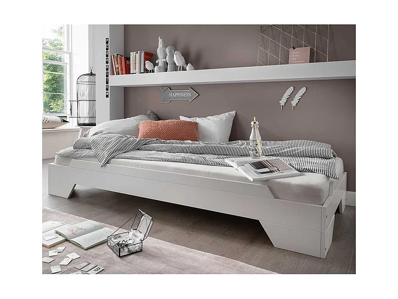 Weißes Stapelbett aus Buche Massivholz 90x200 cm Liegefläche