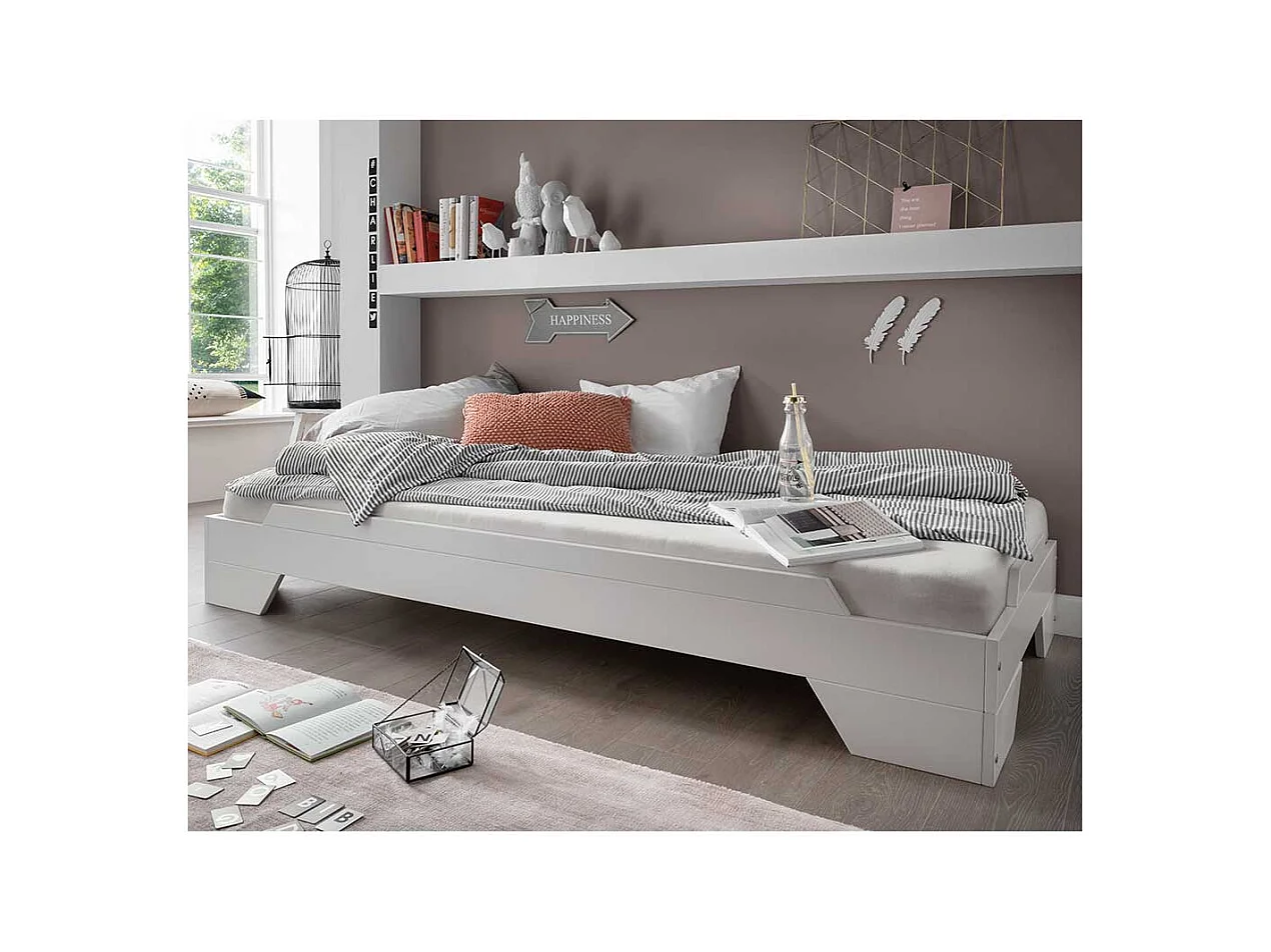 Weißes Stapelbett aus Buche Massivholz 90x200 cm Liegefläche