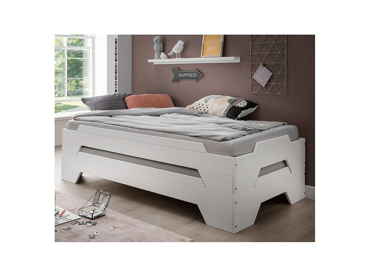 Weißes Stapelbett aus Buche Massivholz 90x200 cm Liegefläche