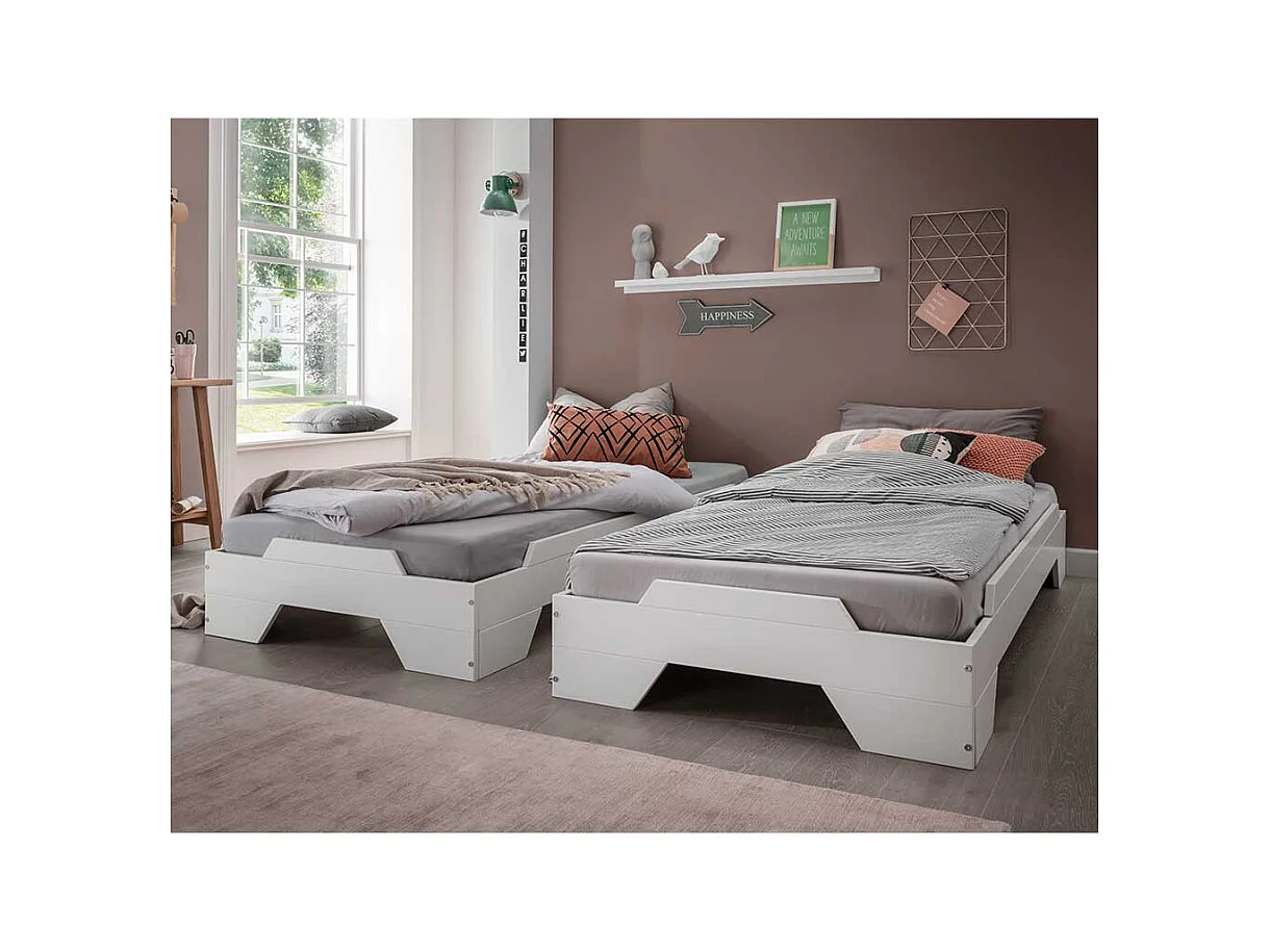 Weißes Stapelbett aus Buche Massivholz 90x200 cm Liegefläche
