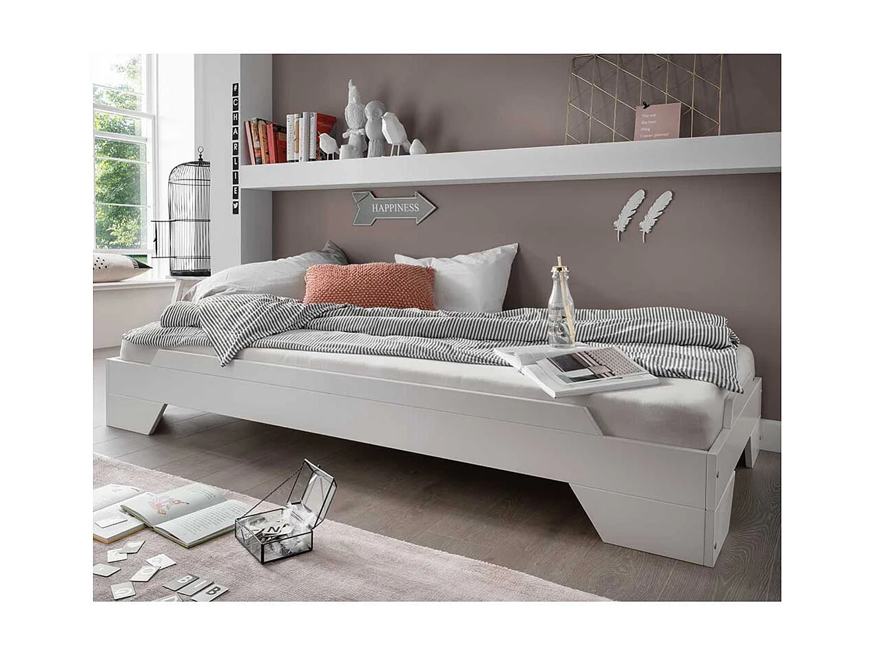 Weißes Stapelbett aus Buche Massivholz 90x200 cm Liegefläche
