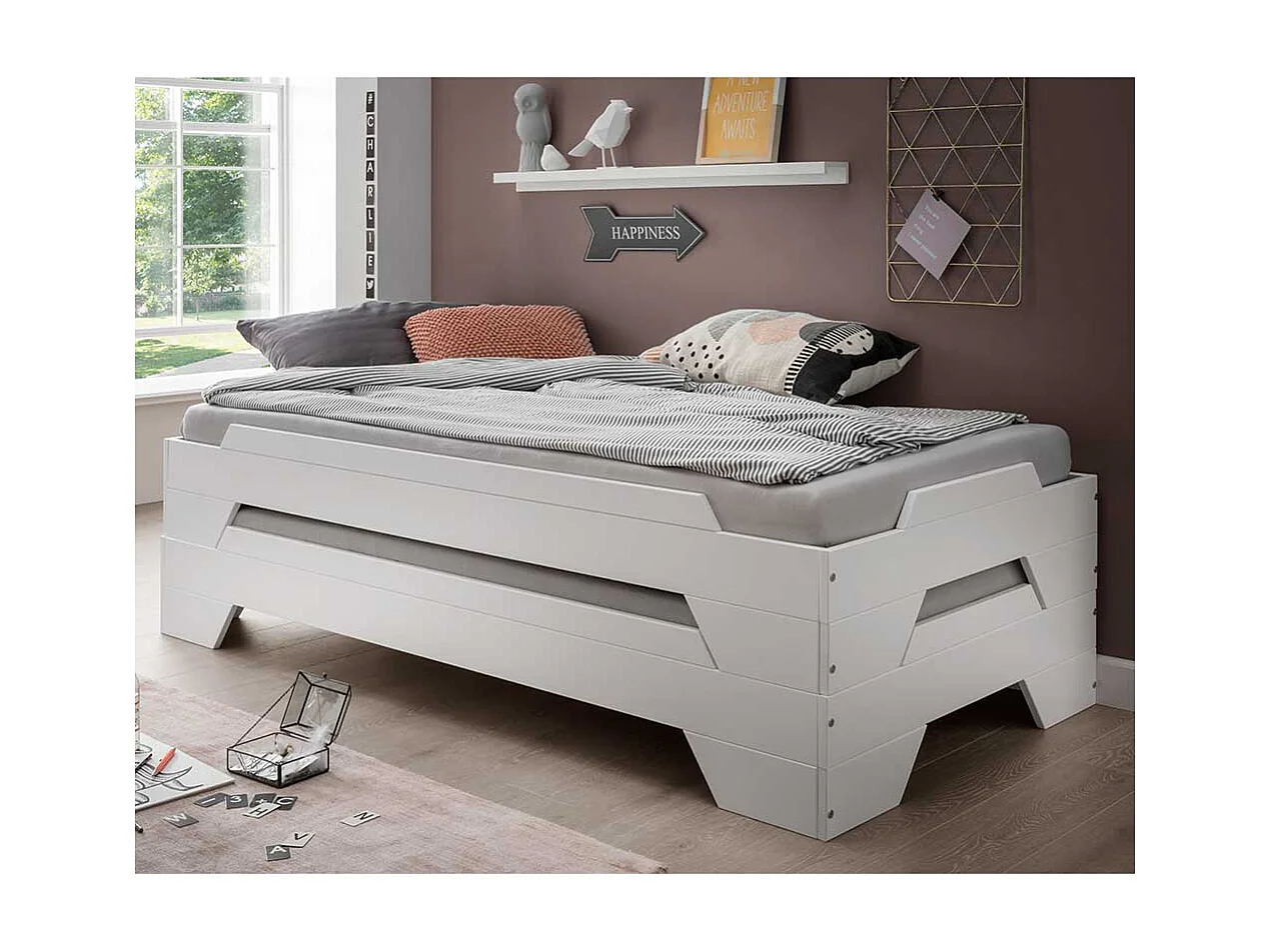 Weißes Stapelbett aus Buche Massivholz 90x200 cm Liegefläche