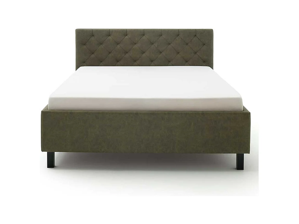 Gepolstertes Bett in Oliv Grün Gestell aus Holz