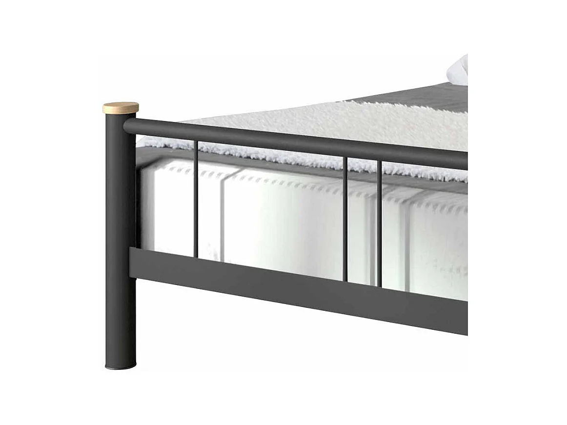 Jugendbett in Schwarz Metall Eiche Massivholz