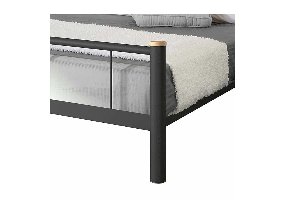 Jugendbett in Schwarz Metall Eiche Massivholz