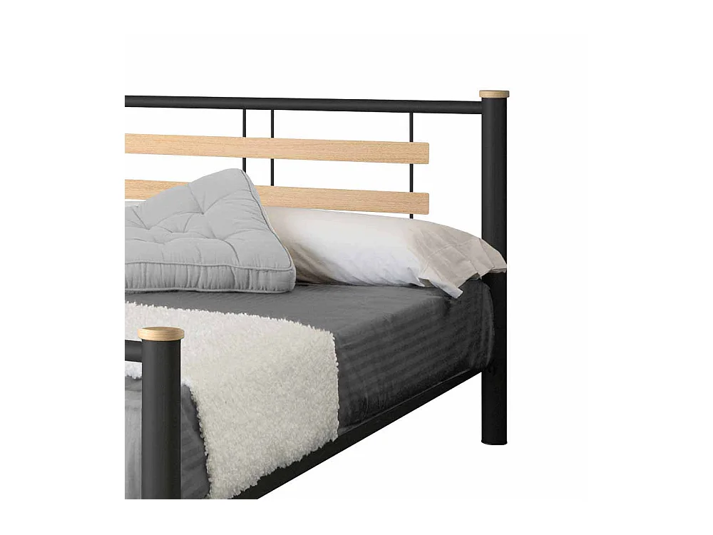 Jugendbett in Schwarz Metall Eiche Massivholz