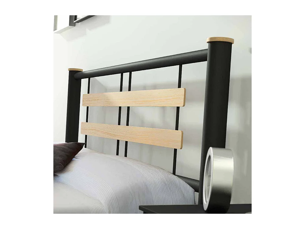 Jugendbett in Schwarz Metall Eiche Massivholz