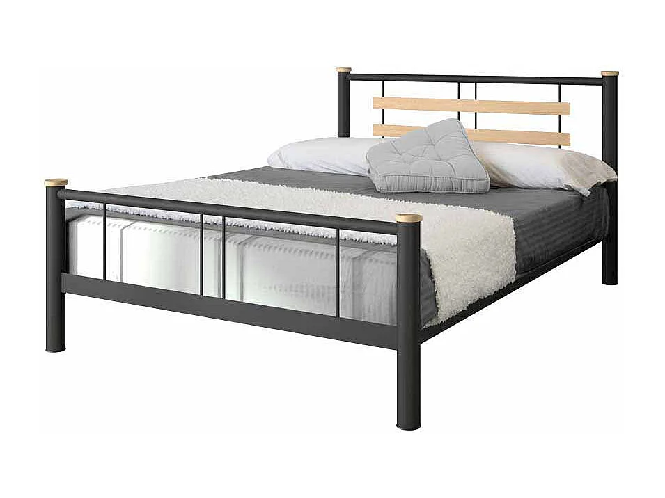 Jugendbett in Schwarz Metall Eiche Massivholz