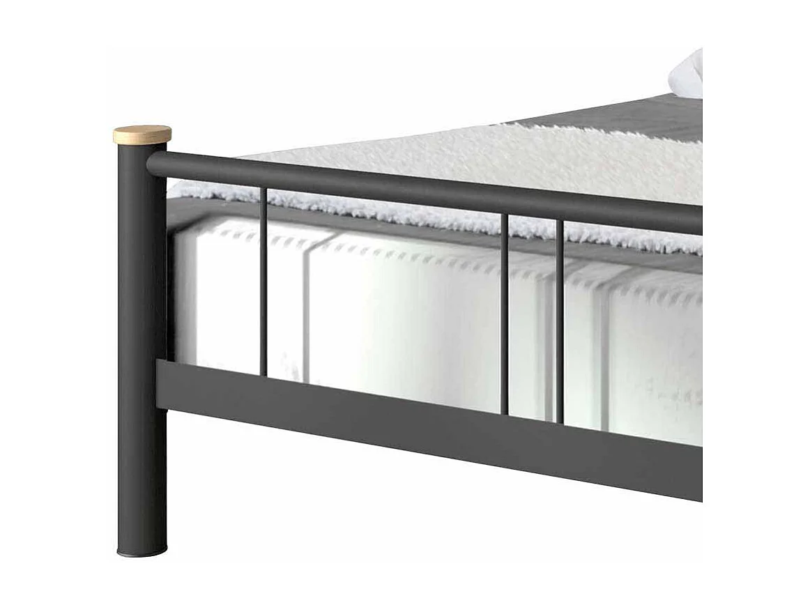 Jugendbett in Schwarz Metall Eiche Massivholz