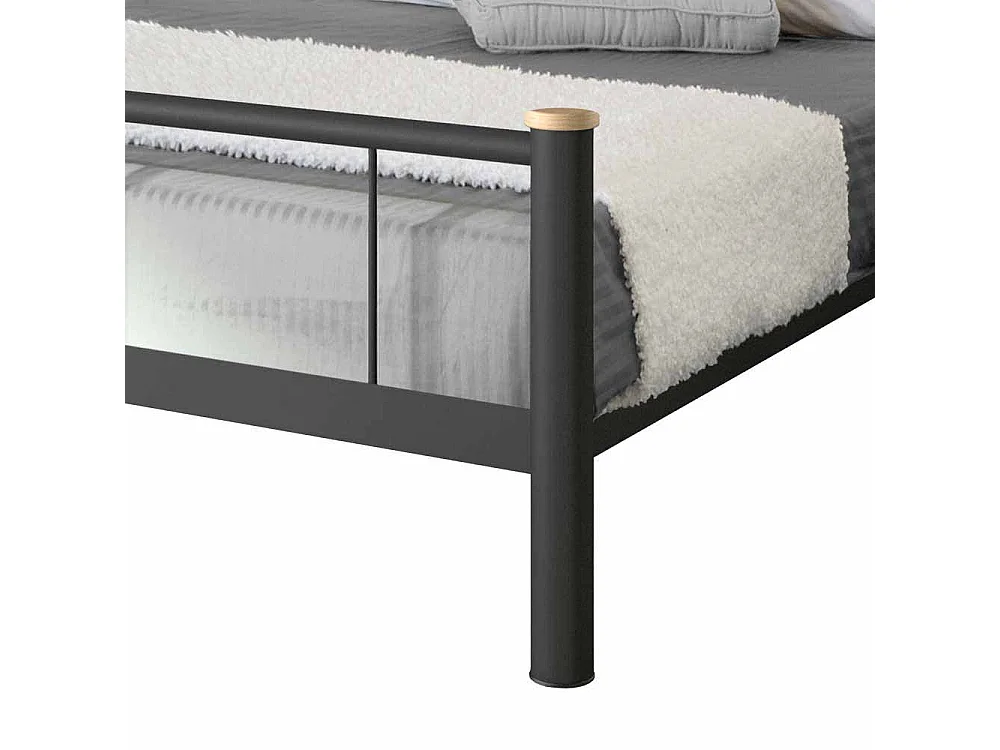 Jugendbett in Schwarz Metall Eiche Massivholz