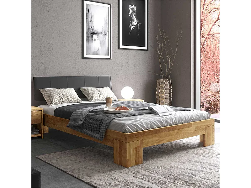 Doppelbett in Schwarz und Eiche 37 cm Einstiegshöhe