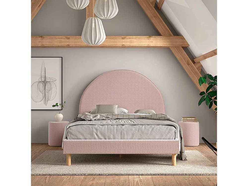 Bett 140x200 cm in Rosa Boucle Skandi Design