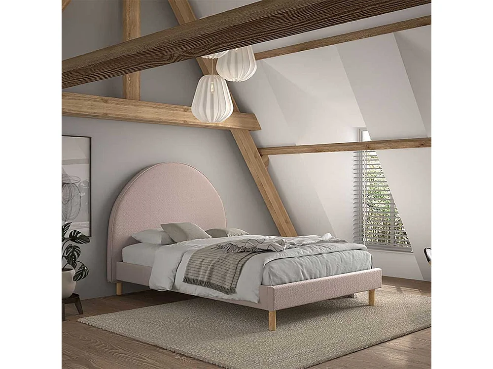 Bett 140x200 cm in Rosa Boucle Skandi Design