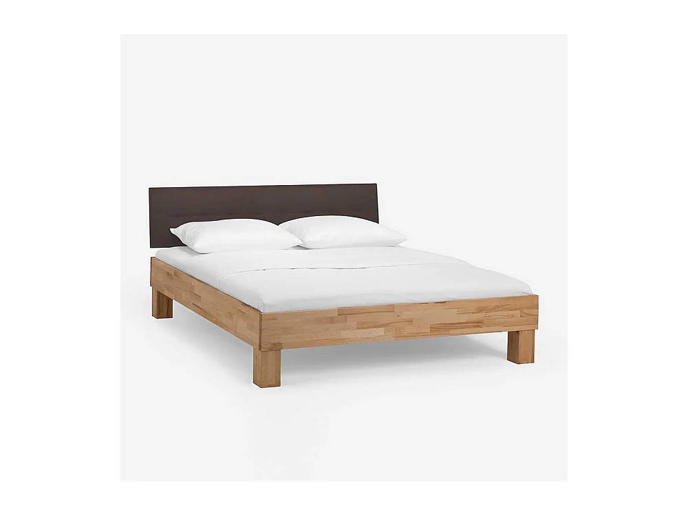 Holzbett mit Nachtkonsole Polsterkopfteil in Dunkelbraun (zweiteilig)