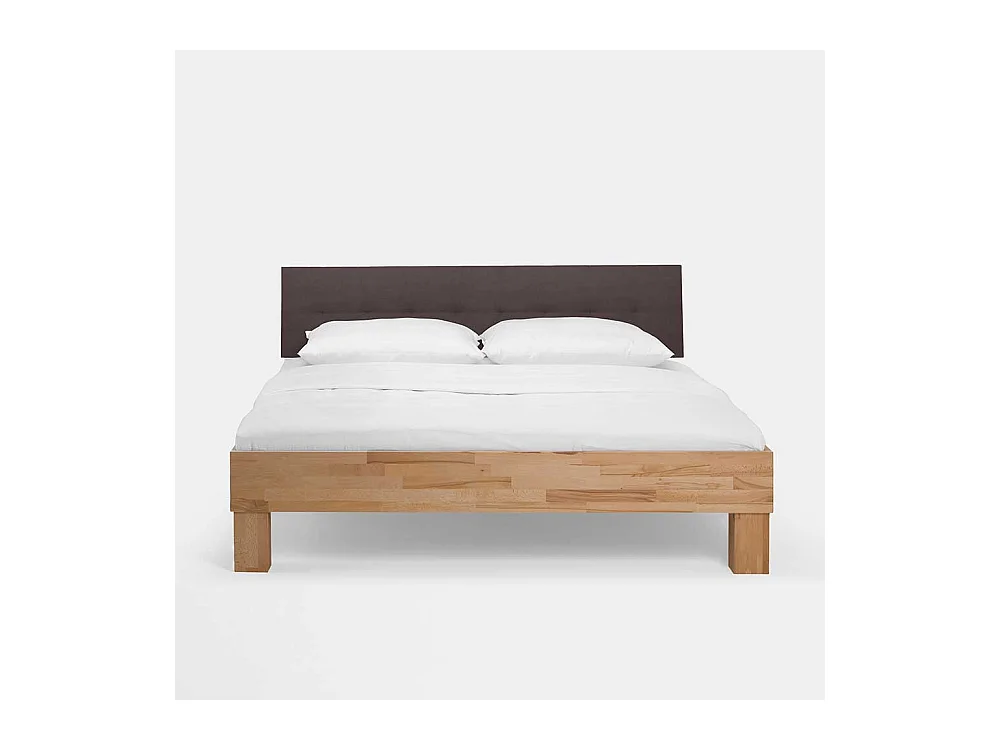 Holzbett mit Nachtkonsole Polsterkopfteil in Dunkelbraun (zweiteilig)