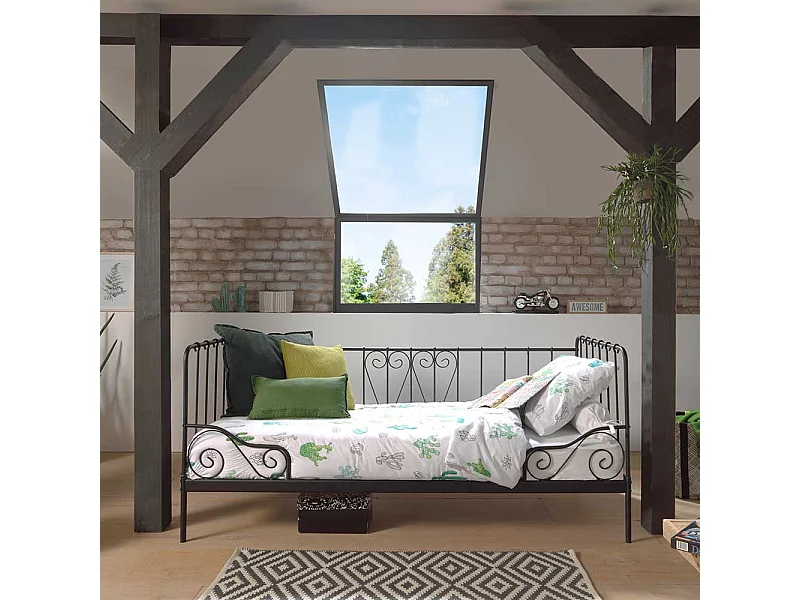 Vintage Bett in Schwarz Metall