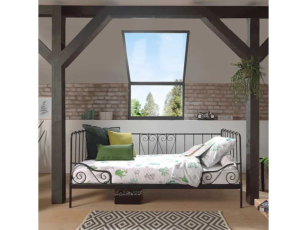 Vintage Bett in Schwarz Metall