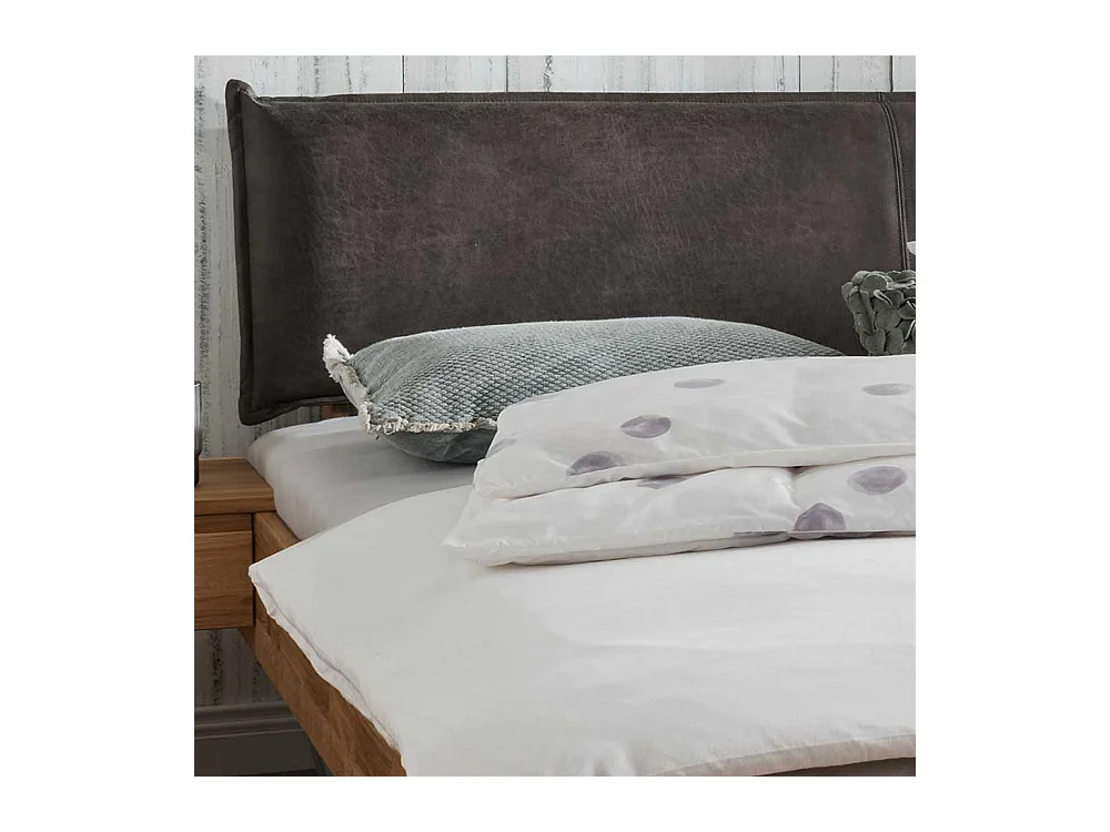 Massivholz Bett in Wildeichefarben & Anthrazit Polsterkopfteil