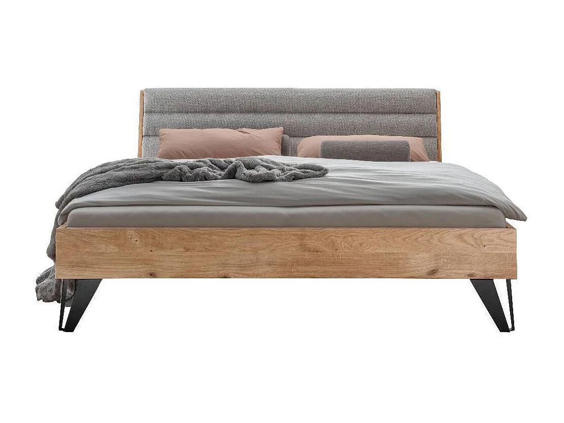 Doppel Bett Echtholzbett 90 cm Kopfteil mit Fußgestell aus Metall