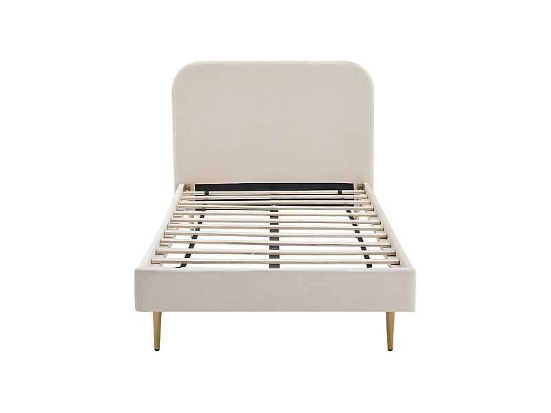 Samt Bett in Beige Vierfußgestell aus Metall Goldfarben