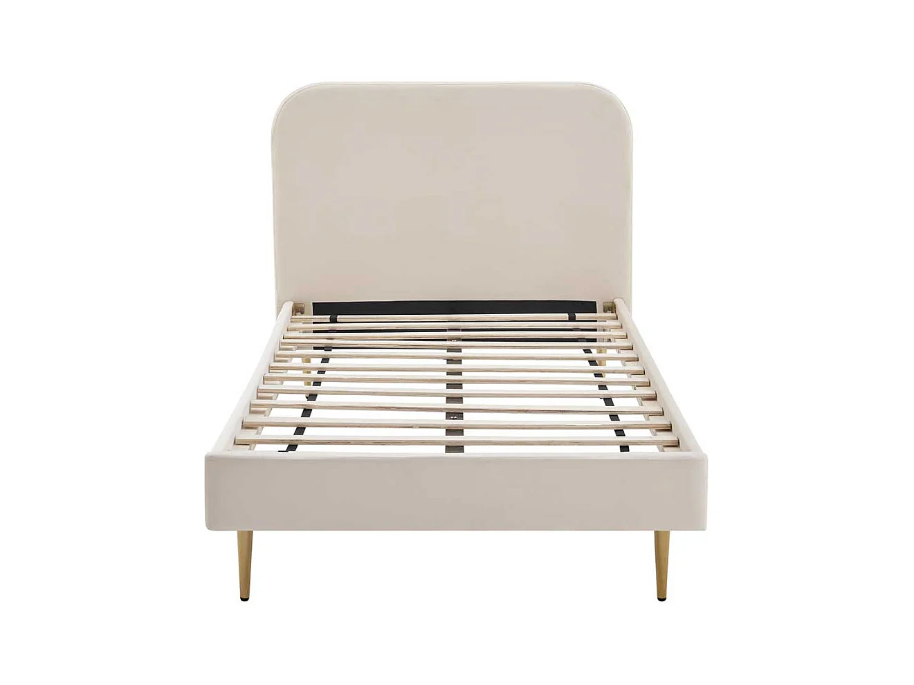 Samt Bett in Beige Vierfußgestell aus Metall Goldfarben