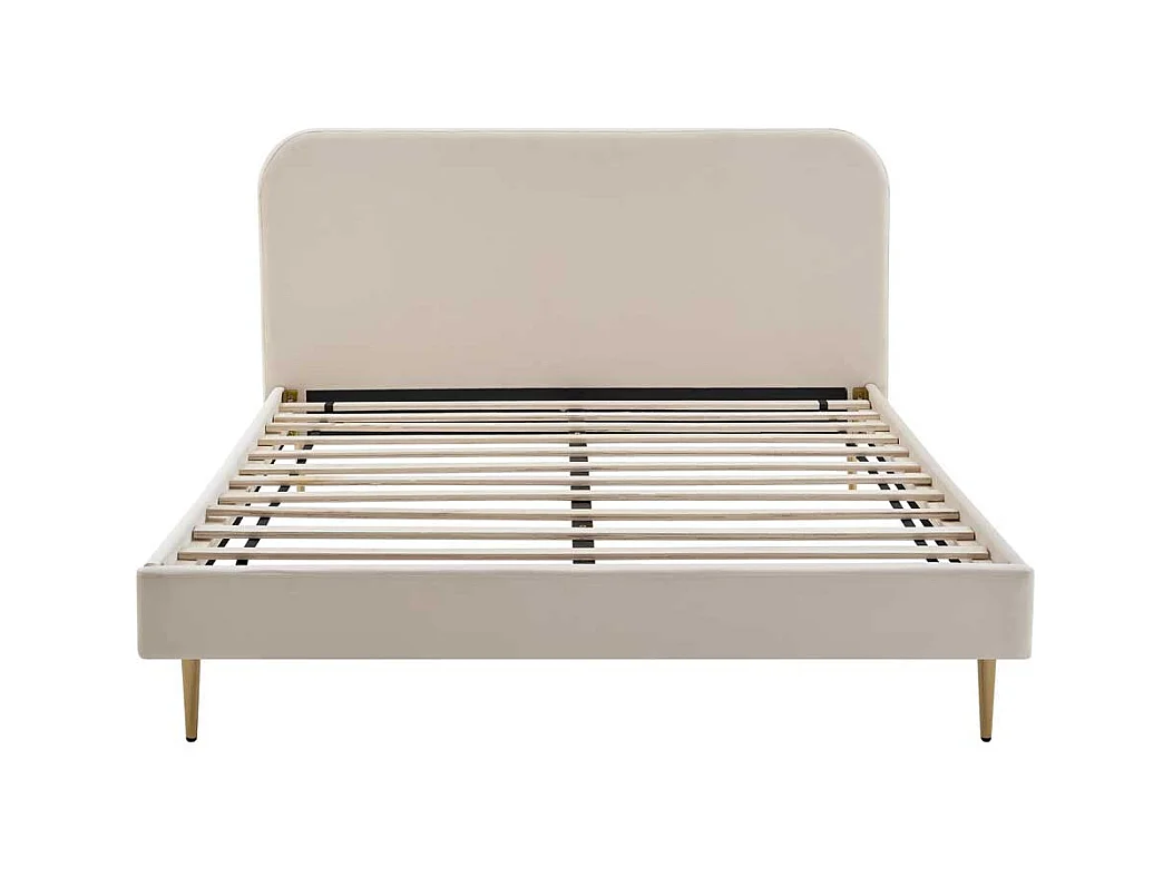 Samt Bett in Beige Vierfußgestell aus Metall Goldfarben
