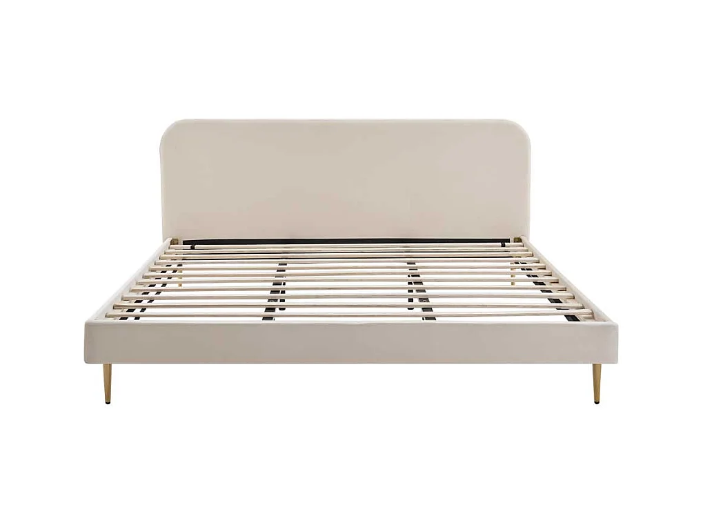 Samt Bett in Beige Vierfußgestell aus Metall Goldfarben