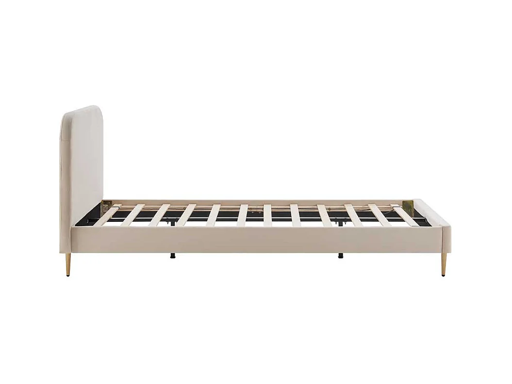 Samt Bett in Beige Vierfußgestell aus Metall Goldfarben