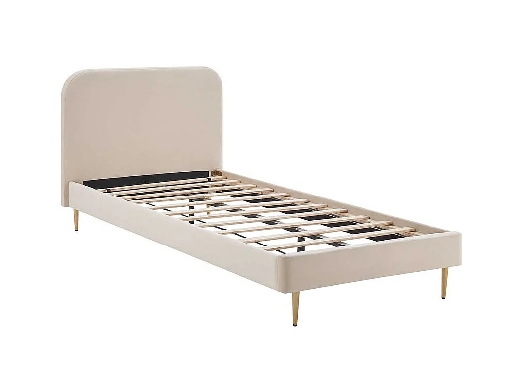 Samt Bett in Beige Vierfußgestell aus Metall Goldfarben