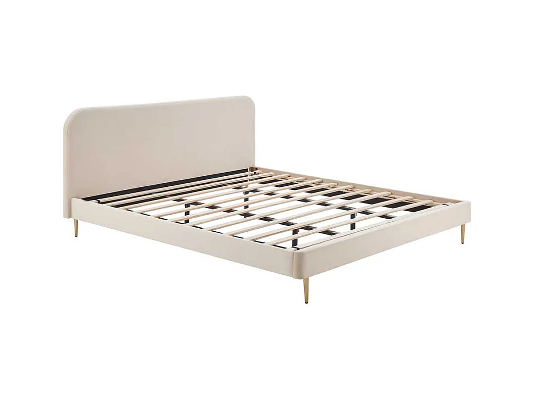 Samt Bett in Beige Vierfußgestell aus Metall Goldfarben