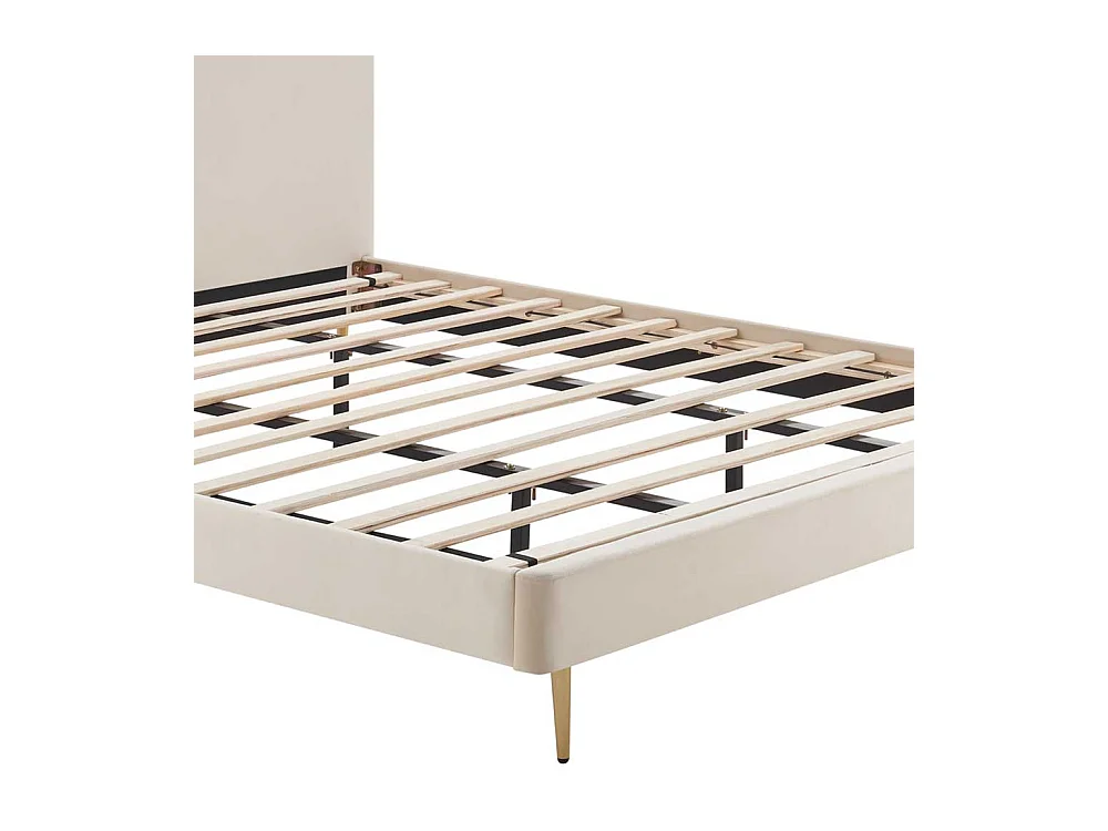 Samt Bett in Beige Vierfußgestell aus Metall Goldfarben