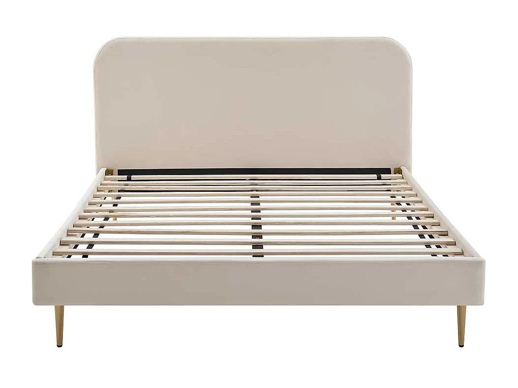 Samt Bett in Beige Vierfußgestell aus Metall Goldfarben