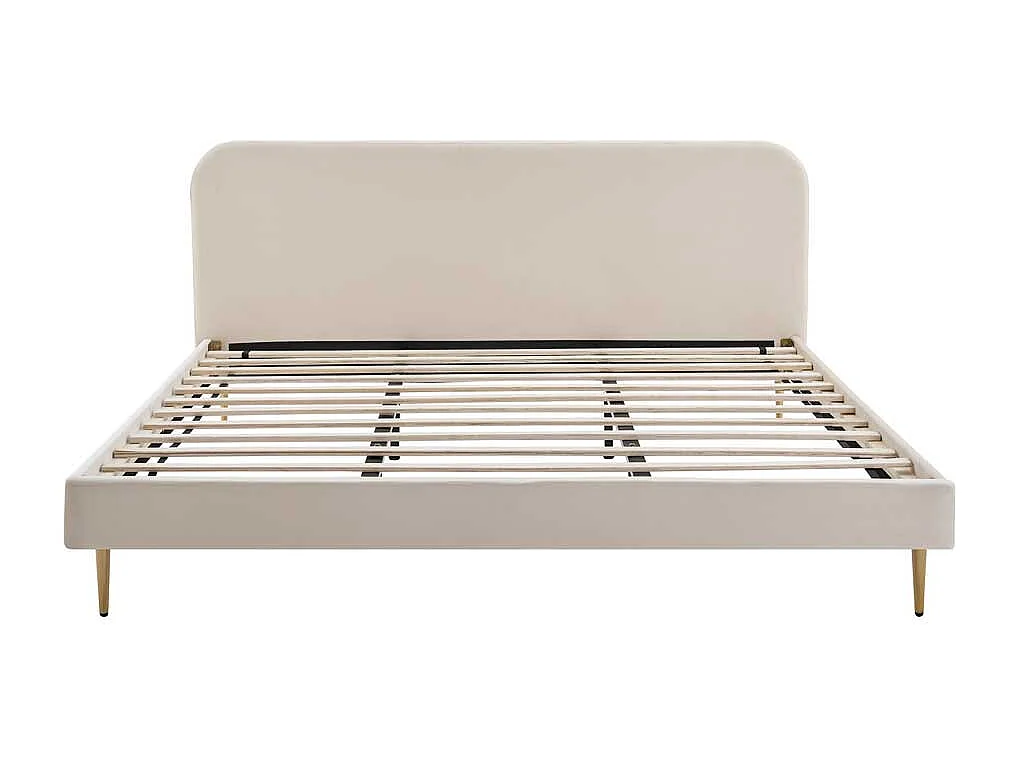 Samt Bett in Beige Vierfußgestell aus Metall Goldfarben