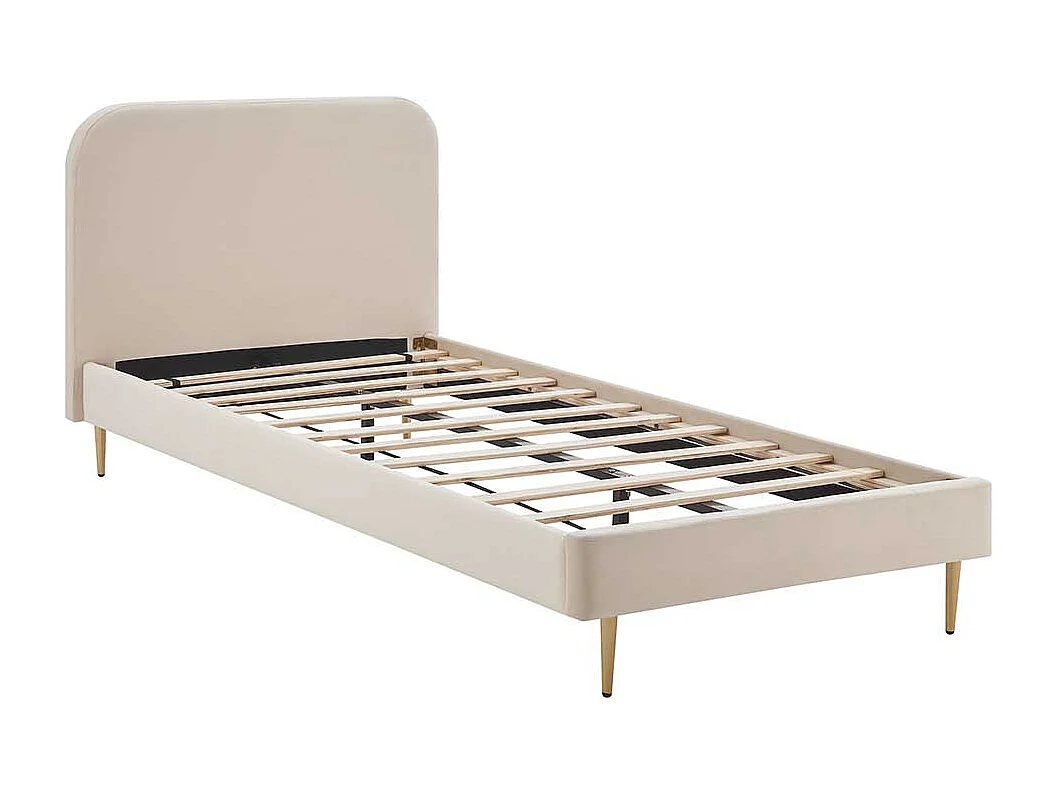 Samt Bett in Beige Vierfußgestell aus Metall Goldfarben