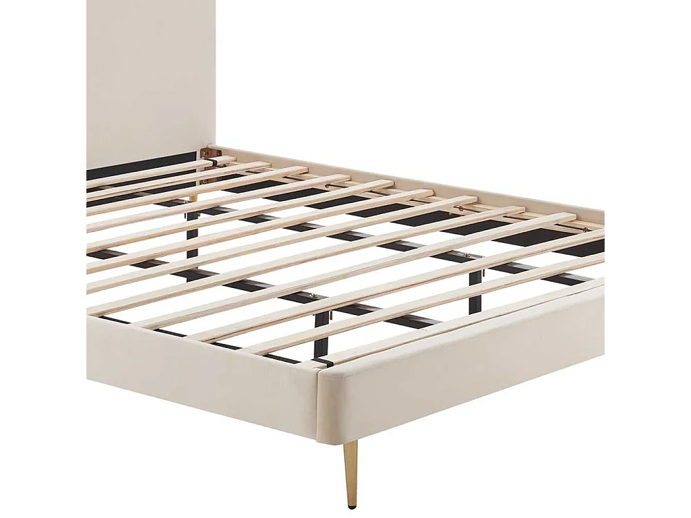Samt Bett in Beige Vierfußgestell aus Metall Goldfarben