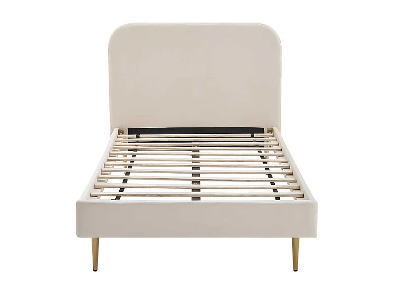 Samt Bett in Beige Vierfußgestell aus Metall Goldfarben