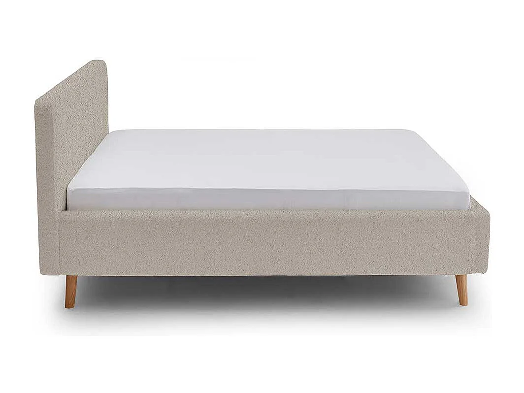 Franzoesisches Bett 140x200 cm in Beige Vierfußgestell aus Holz