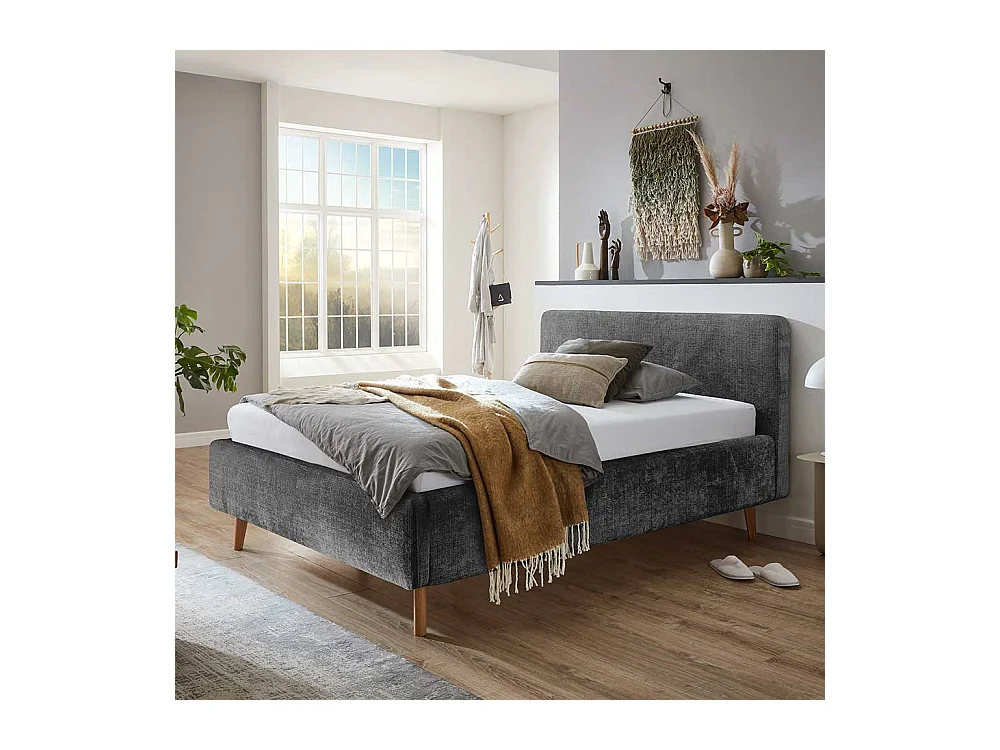 Polsterbett mit Lattenrost in Anthrazit 48 cm Einstiegshöhe