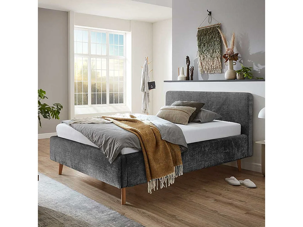 Polsterbett mit Lattenrost in Anthrazit 48 cm Einstiegshöhe