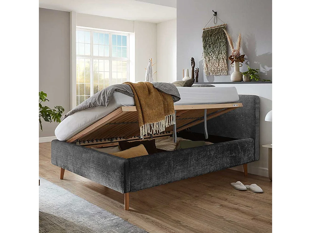 Polsterbett mit Lattenrost in Anthrazit 48 cm Einstiegshöhe