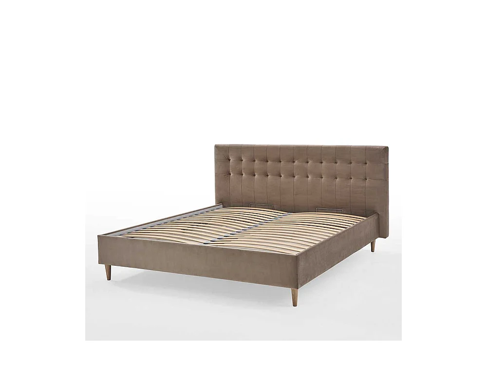 Polster Bett 140x200 cm in Taupe Samt Vierfußgestell aus Holz