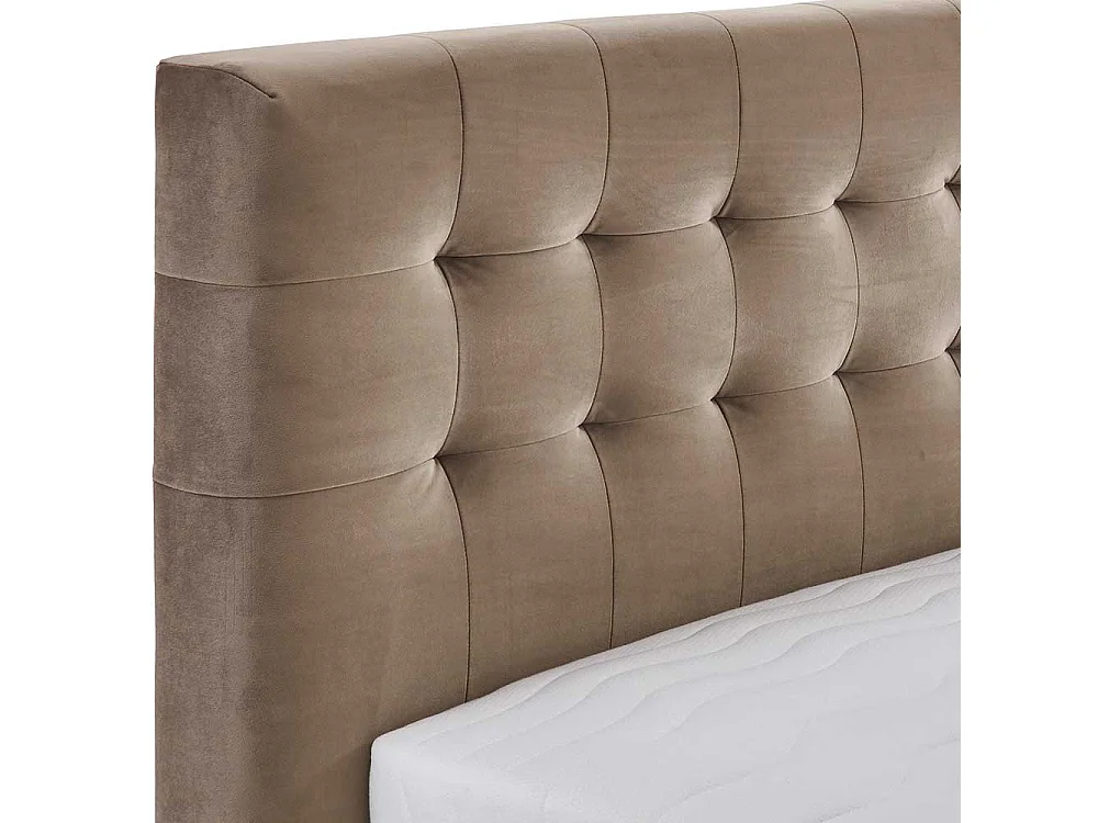 Polster Bett 140x200 cm in Taupe Samt Vierfußgestell aus Holz